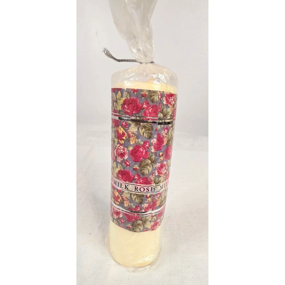 Garden Flowers Rose Milk Scented Pillar Candle Floral Wrap 6.5 Inch Cream New